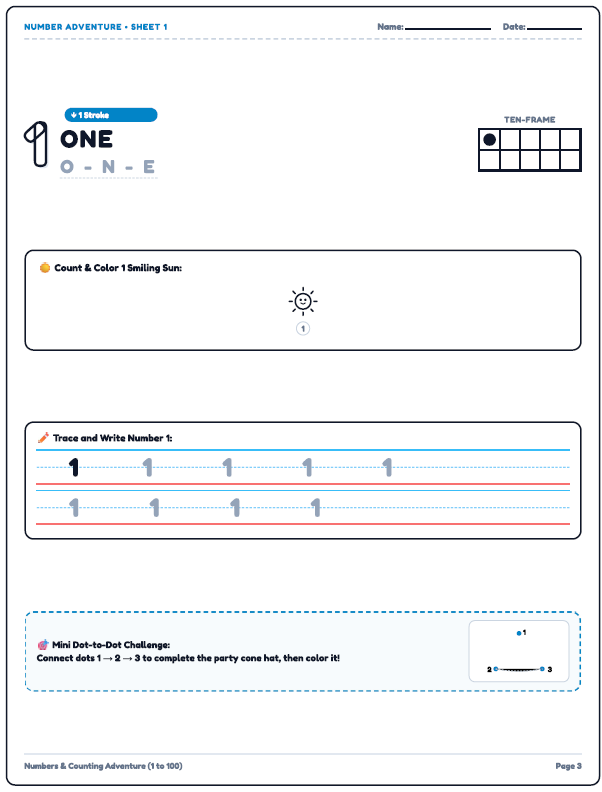 Numbers & Counting Adventure (1 to 100) — Dot-to-Dot, Trace & Count Objects Screenshot