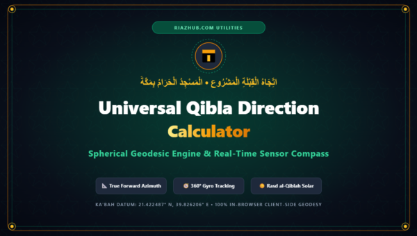 Qibla Direction Calculator & Spherical Geodesic Compass