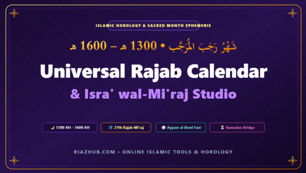 Rajab Calendar, Sacred Month Ephemeris & Isra’ wal-Mi’raj Horology