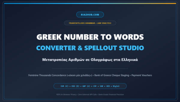 Greek Number to Words Converter & Currency Spellout Studio