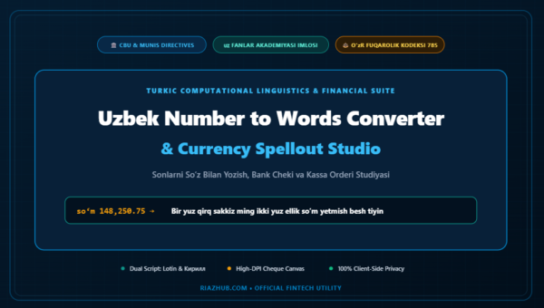 Uzbek Number to Words Converter & Currency Spellout Studio